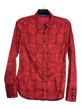 Georg Roth Los Angeles Red Floral Button Up Shirt Reversible Cuffs, SZ S
